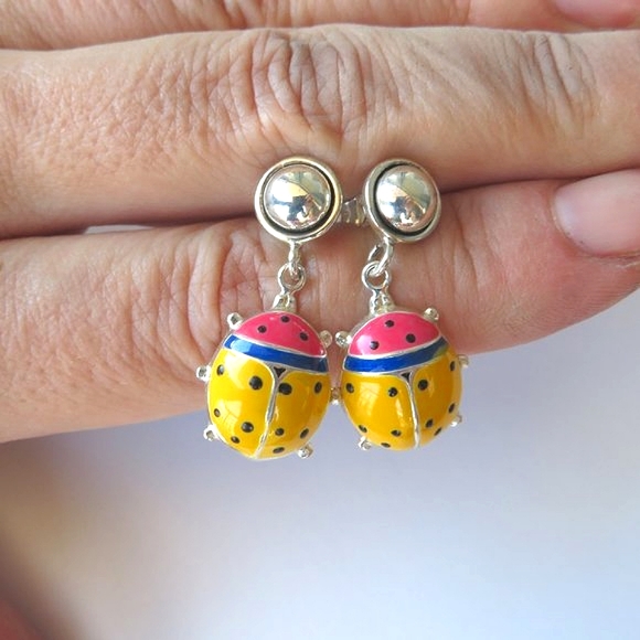 Super Cute Sterling Silver Enamel LADYBUG Earrings - Picture 13 of 13